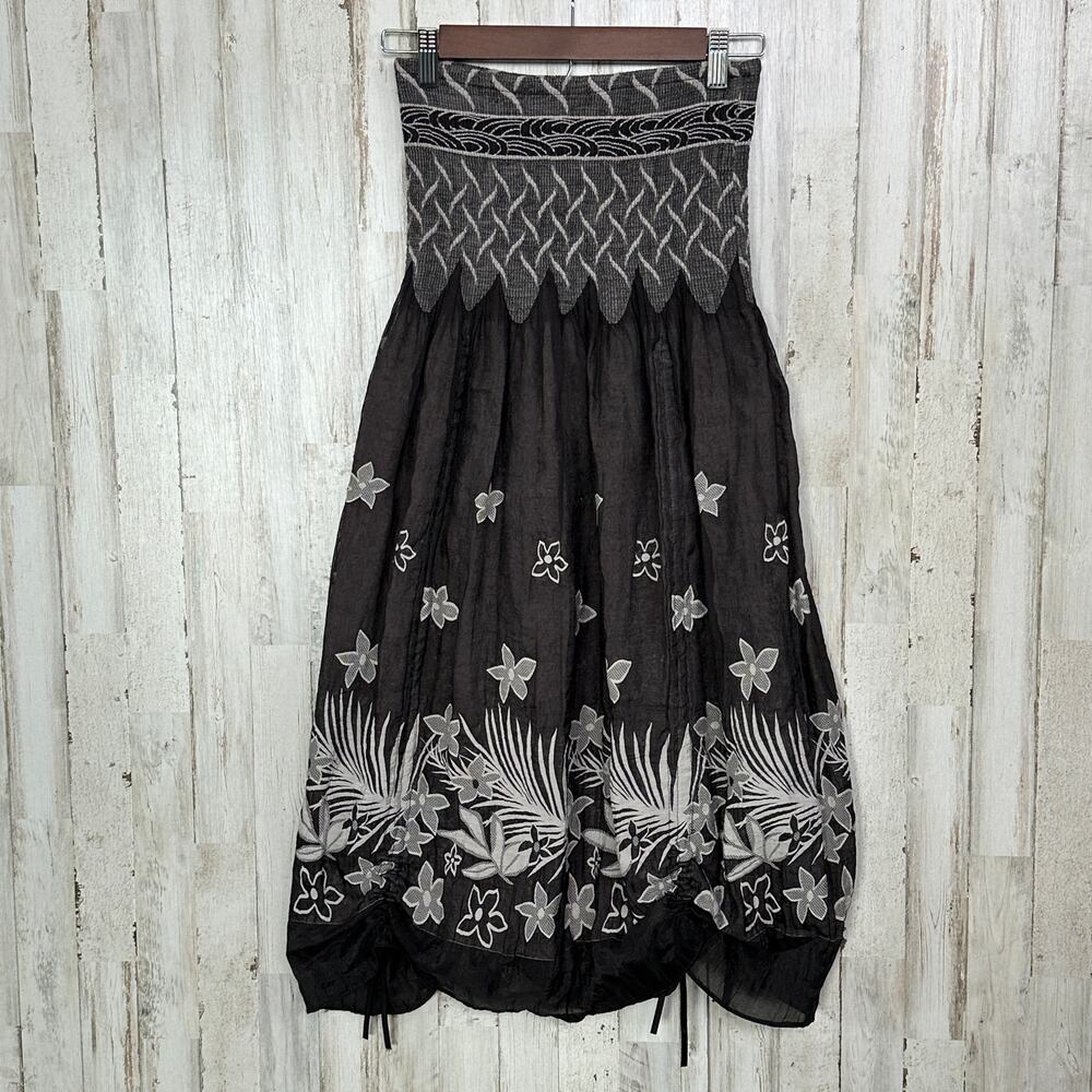 Anthropologie Lapis Strapless Smocked Floral Dress Fairy Whimsygoth Festival GUC